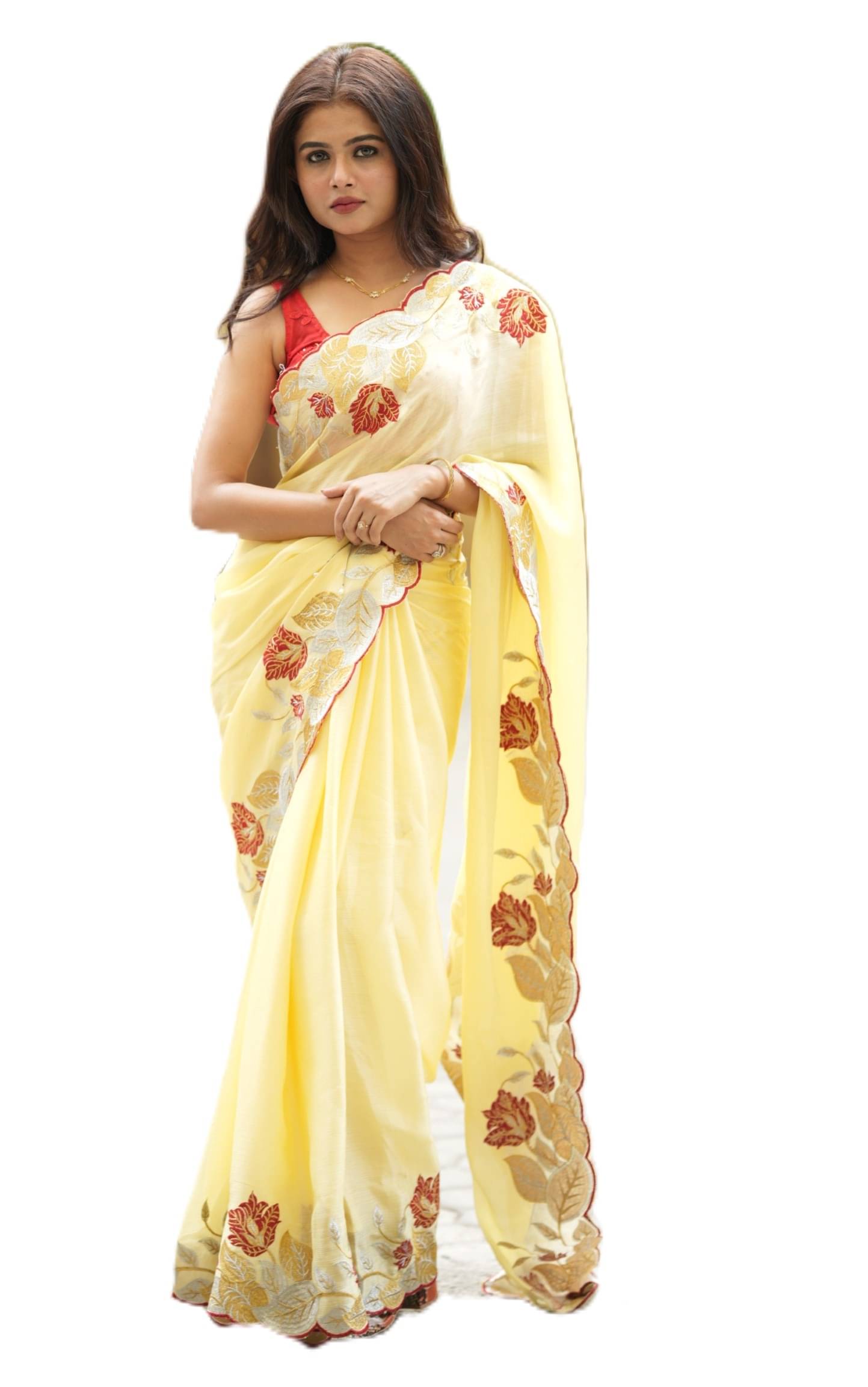     			PANZORA Chiffon Solid Regular Saree Without Blouse Piece ( Yellow )