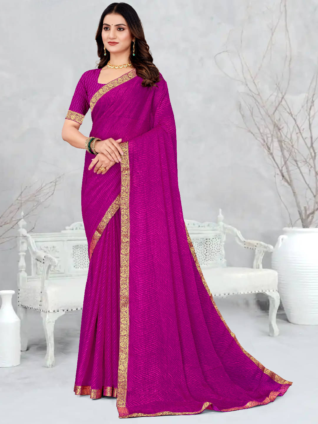 PANZORA Chiffon Solid Regular Saree Without Blouse Piece ( Purple ) PANZORA Chiffon Solid Regular Saree Without Blouse Piece ( Purple )