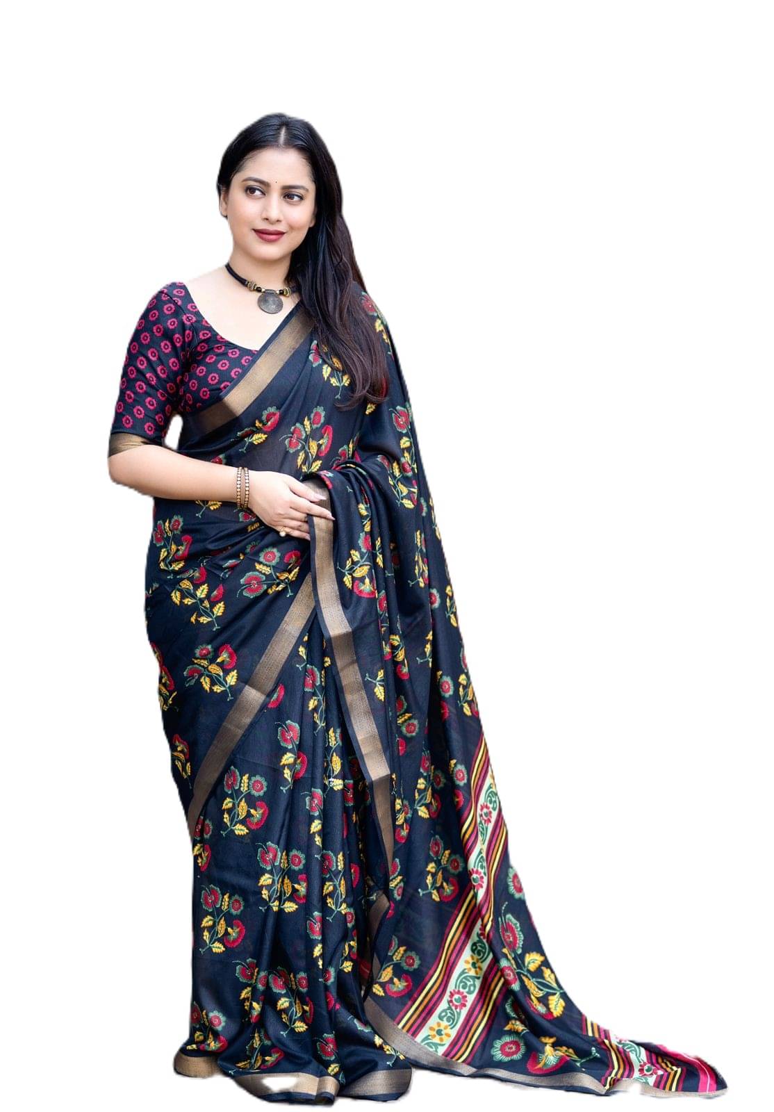     			PANZORA Crepe Solid Regular Saree Without Blouse Piece ( Black )