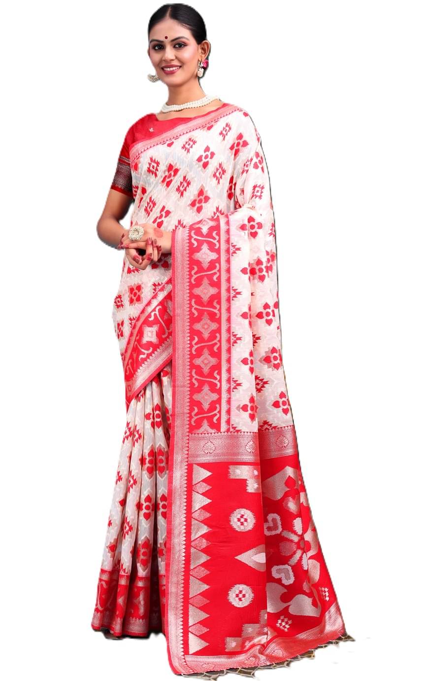     			PANZORA Linen Solid Regular Saree Without Blouse Piece ( White )