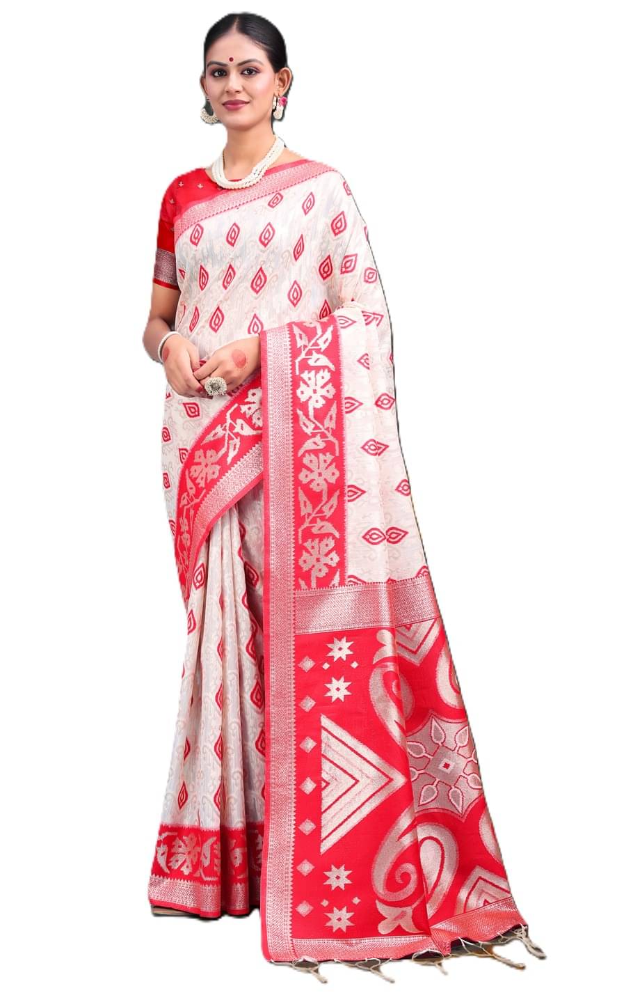     			PANZORA Linen Solid Regular Saree Without Blouse Piece ( Off White )
