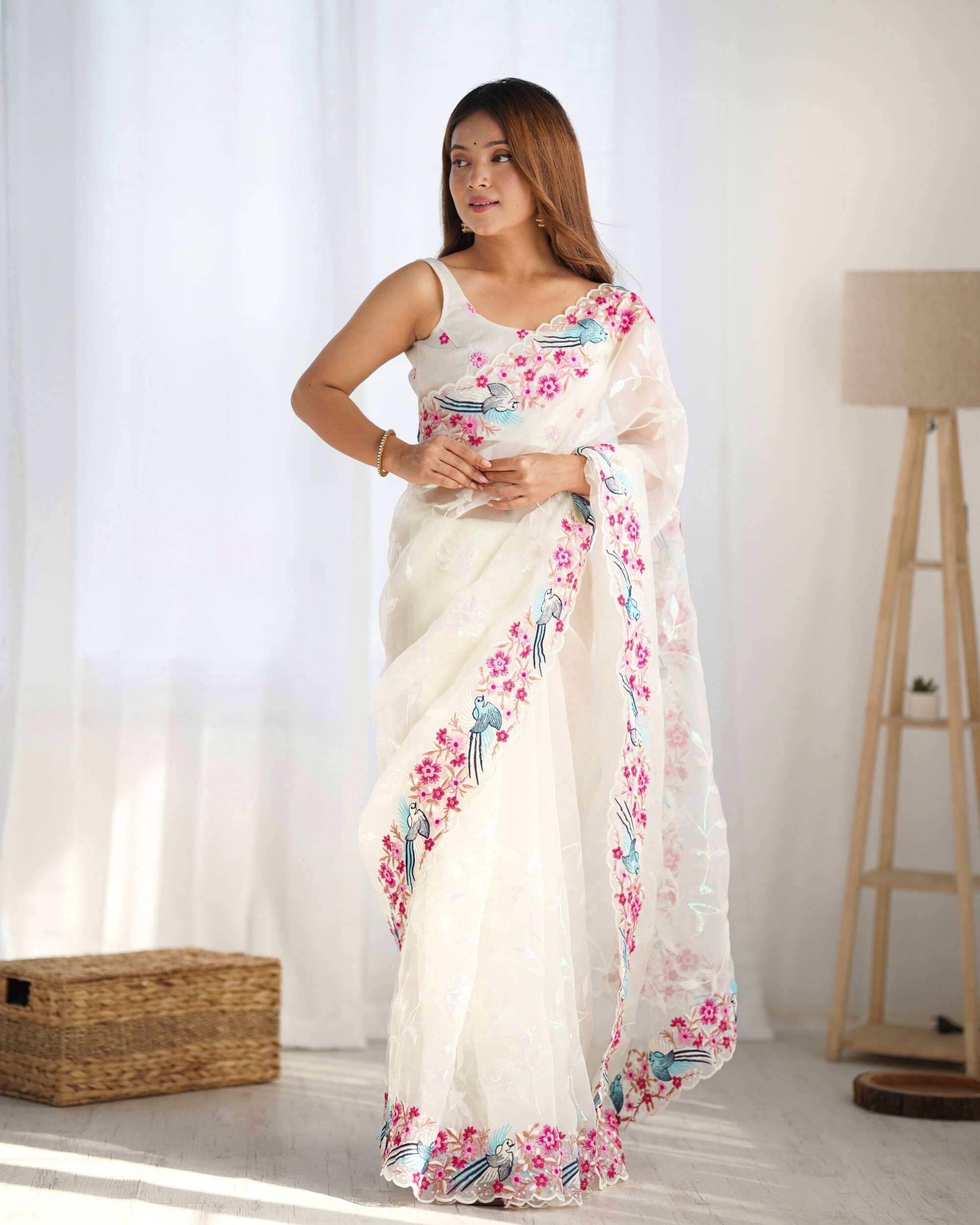     			PANZORA Organza Solid Regular Saree Without Blouse Piece ( White )
