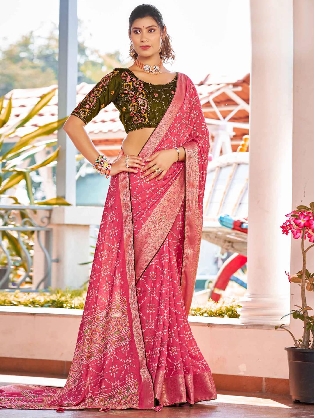     			PANZORA Silk Solid Regular Saree Without Blouse Piece ( Pink )