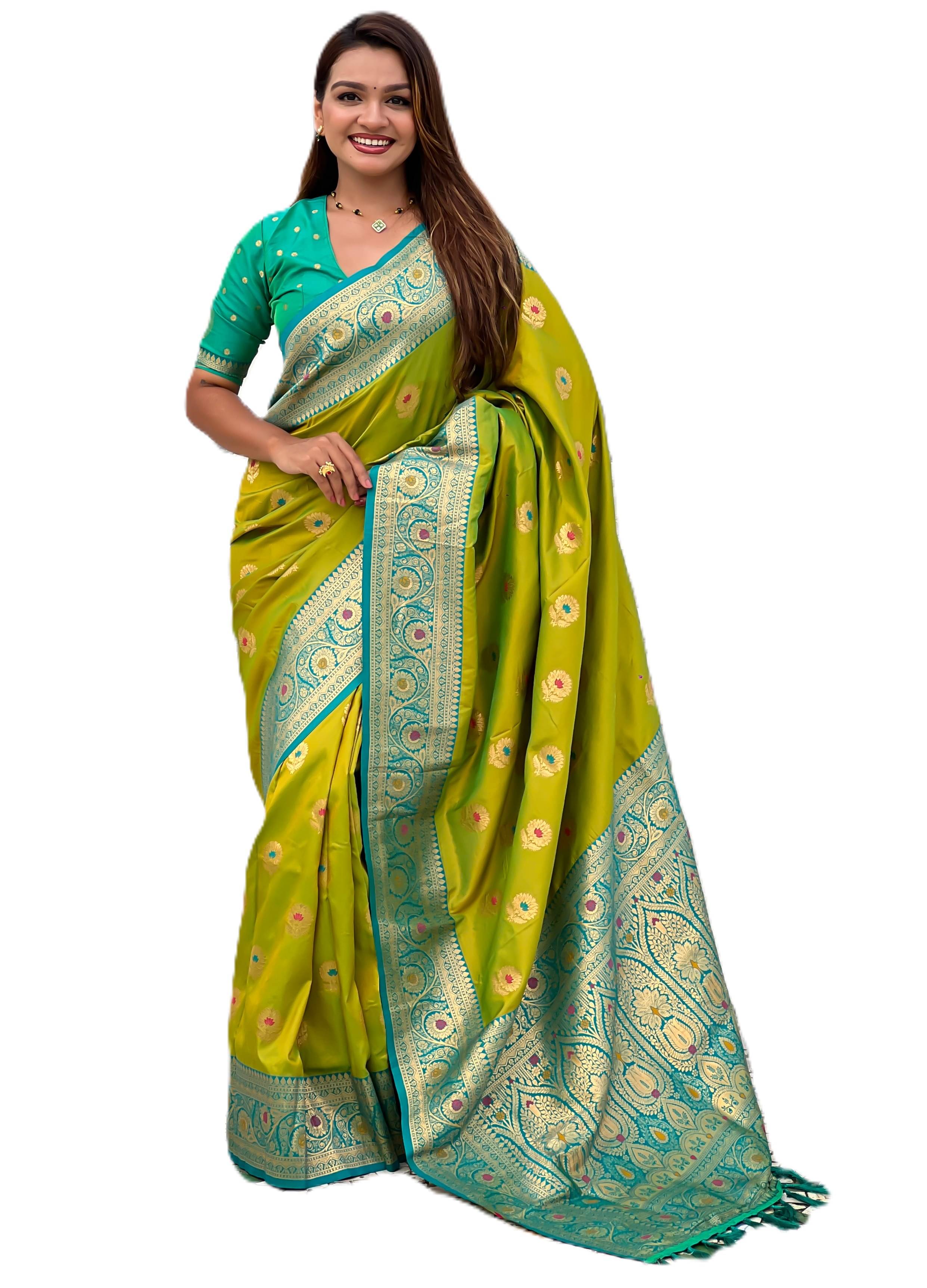     			PANZORA Silk Solid Regular Saree Without Blouse Piece ( Olive )