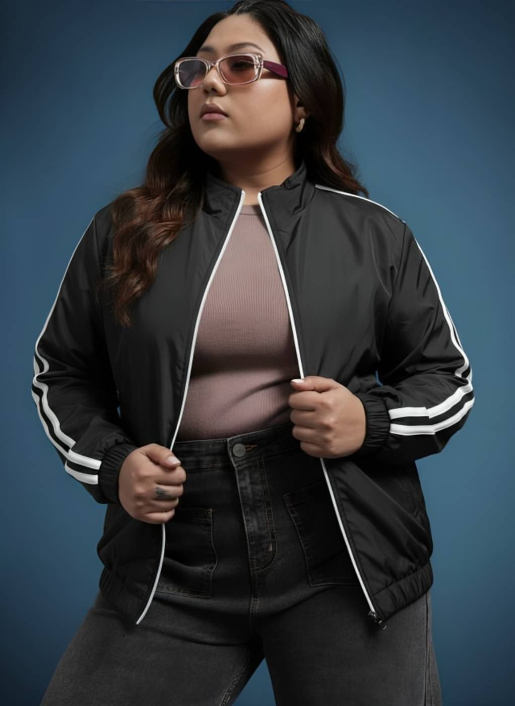     			PLUS PARADISE - Polyester Blend Black Bomber Jackets Pack of 1