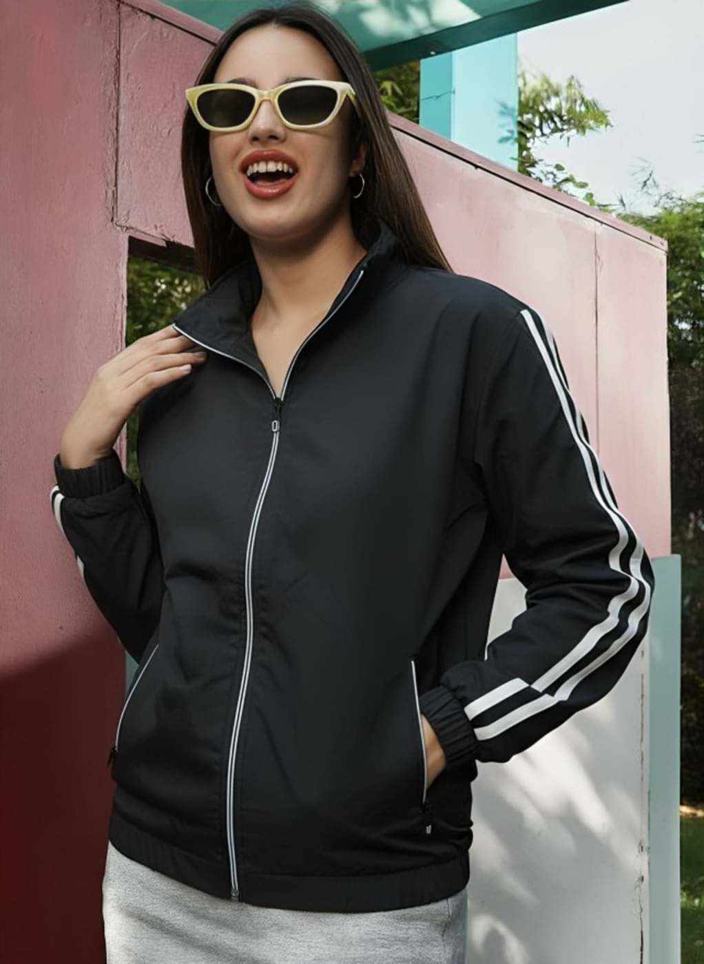    			PLUS PARADISE - Polyester Blend Black Bomber Jackets Pack of 1