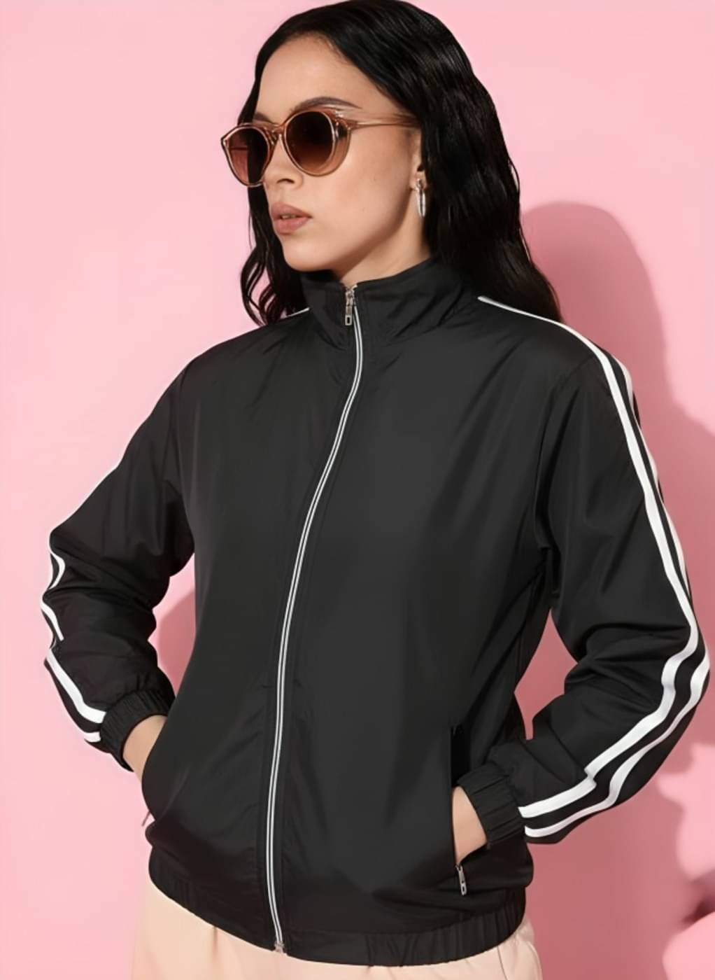     			PLUS PARADISE - Polyester Blend Black Bomber Jackets Pack of 1