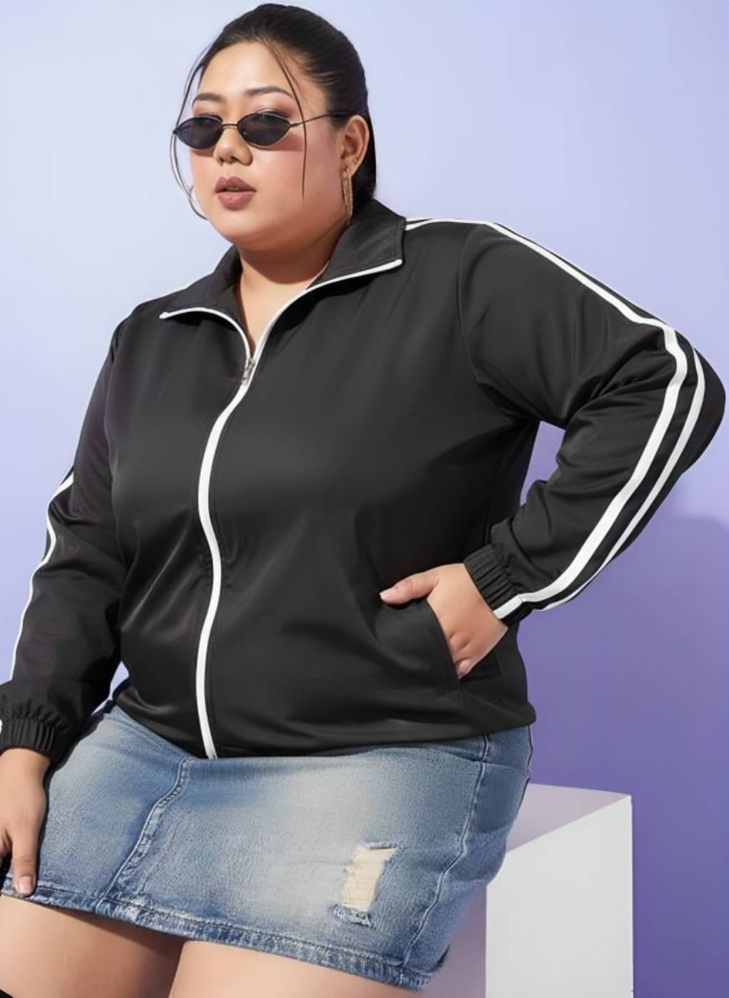     			PLUS PARADISE - Polyester Blend Black Bomber Jackets Pack of 1