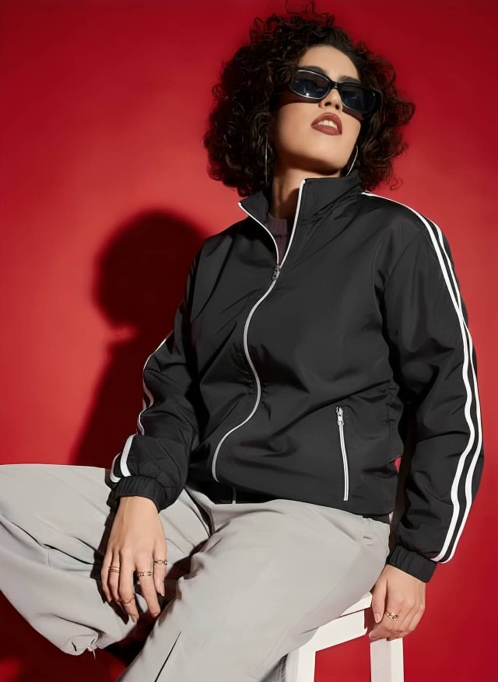    			PLUS PARADISE - Polyester Blend Black Bomber Jackets Pack of 1