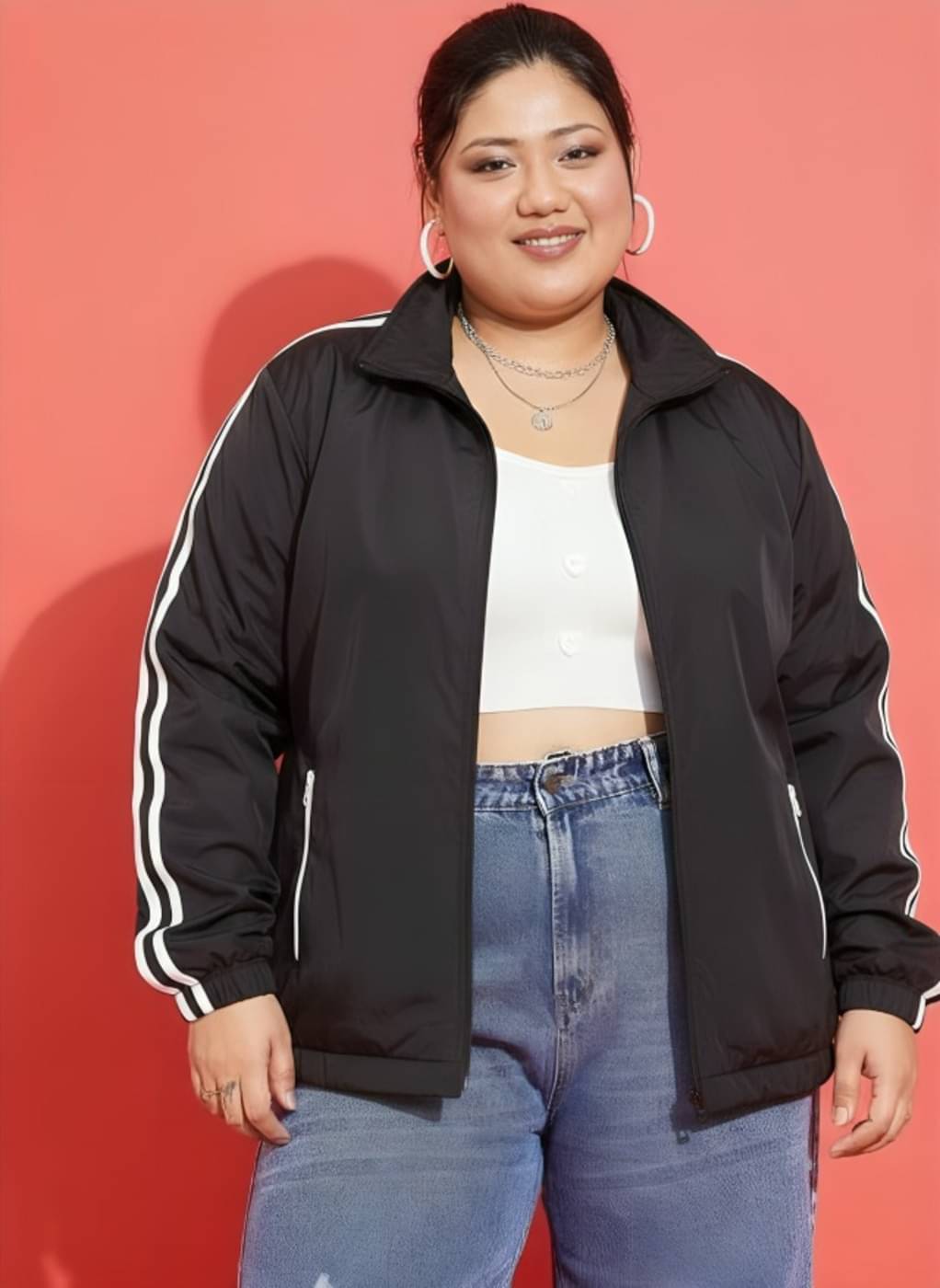     			PLUS PARADISE - Polyester Blend Black Bomber Jackets Pack of 1