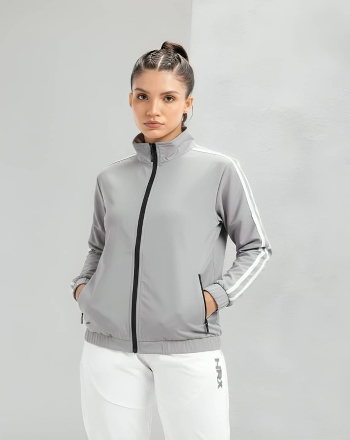 PLUS PARADISE - Polyester Blend Grey Bomber Jackets Pack of 1 PLUS PARADISE - Polyester Blend Grey Bomber Jackets Pack of 1