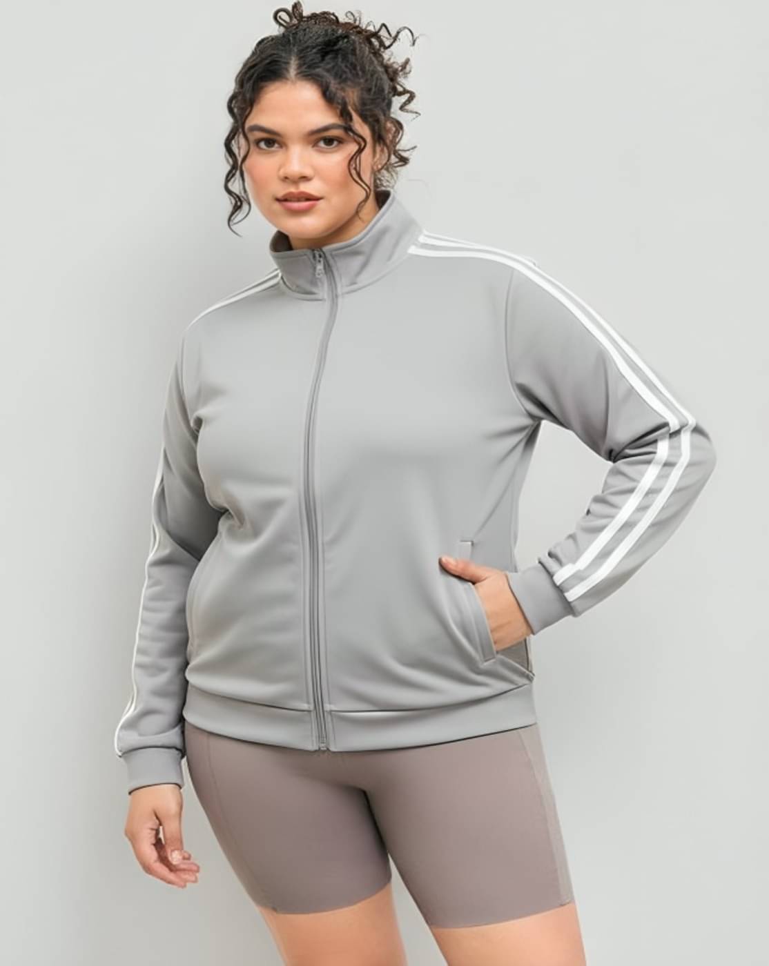 PLUS PARADISE - Polyester Blend Grey Bomber Jackets Pack of 1 PLUS PARADISE - Polyester Blend Grey Bomber Jackets Pack of 1