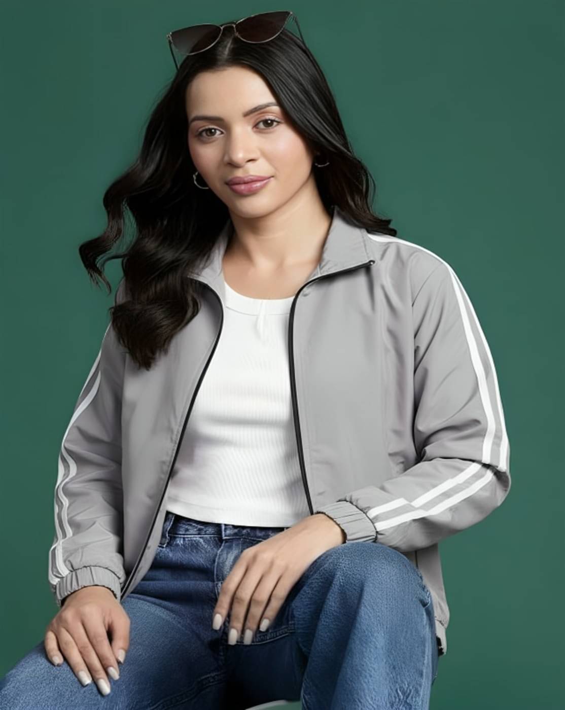     			PLUS PARADISE - Polyester Blend Grey Bomber Jackets Pack of 1