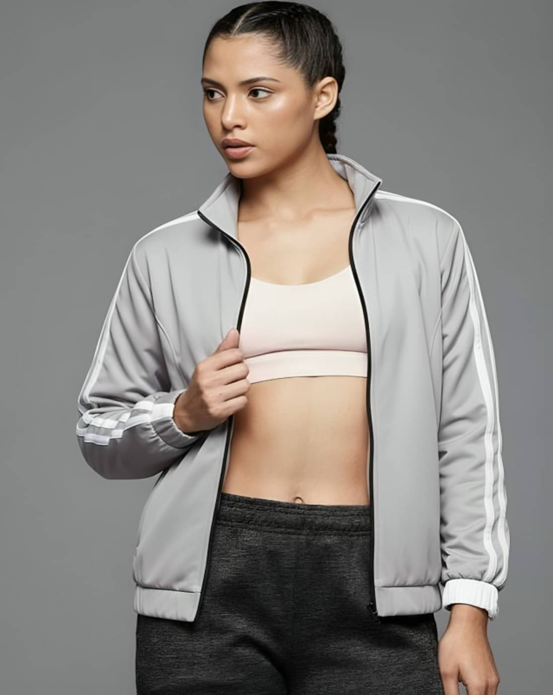     			PLUS PARADISE - Polyester Blend Grey Bomber Jackets Pack of 1