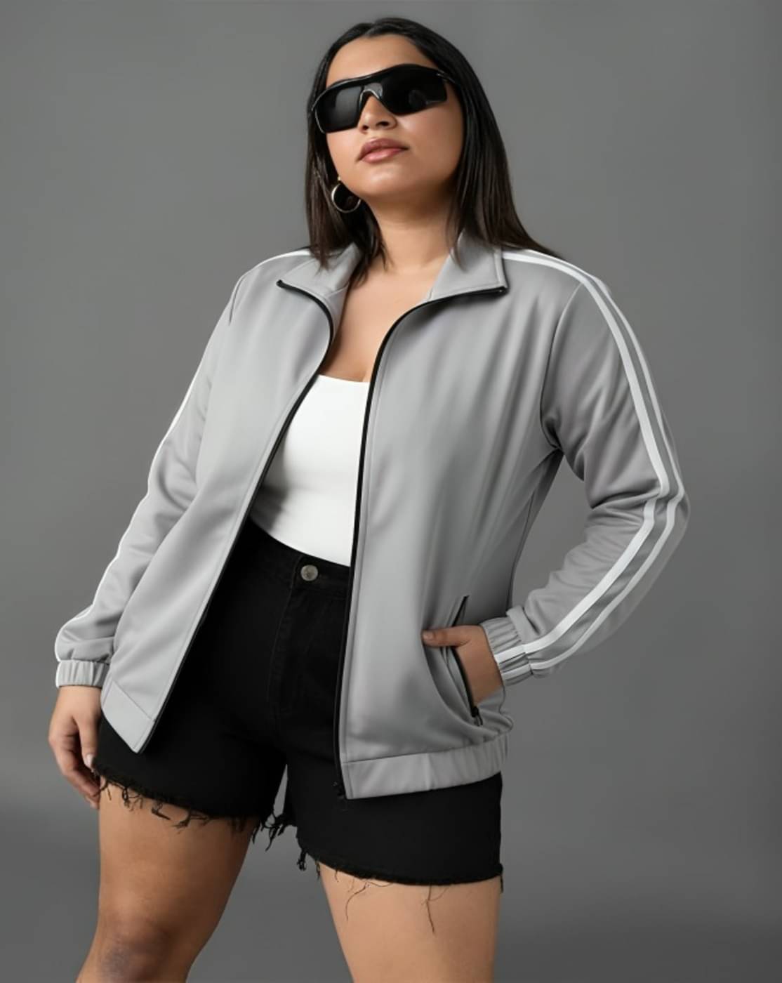PLUS PARADISE Women Bomber Jacket ( Grey ) PLUS PARADISE Women Bomber Jacket ( Grey )