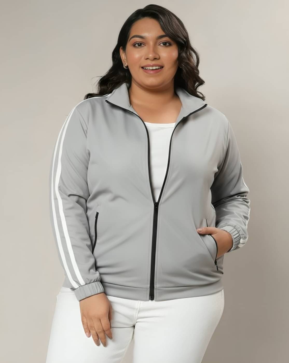     			PLUS PARADISE - Polyester Blend Grey Bomber Jackets Pack of 1