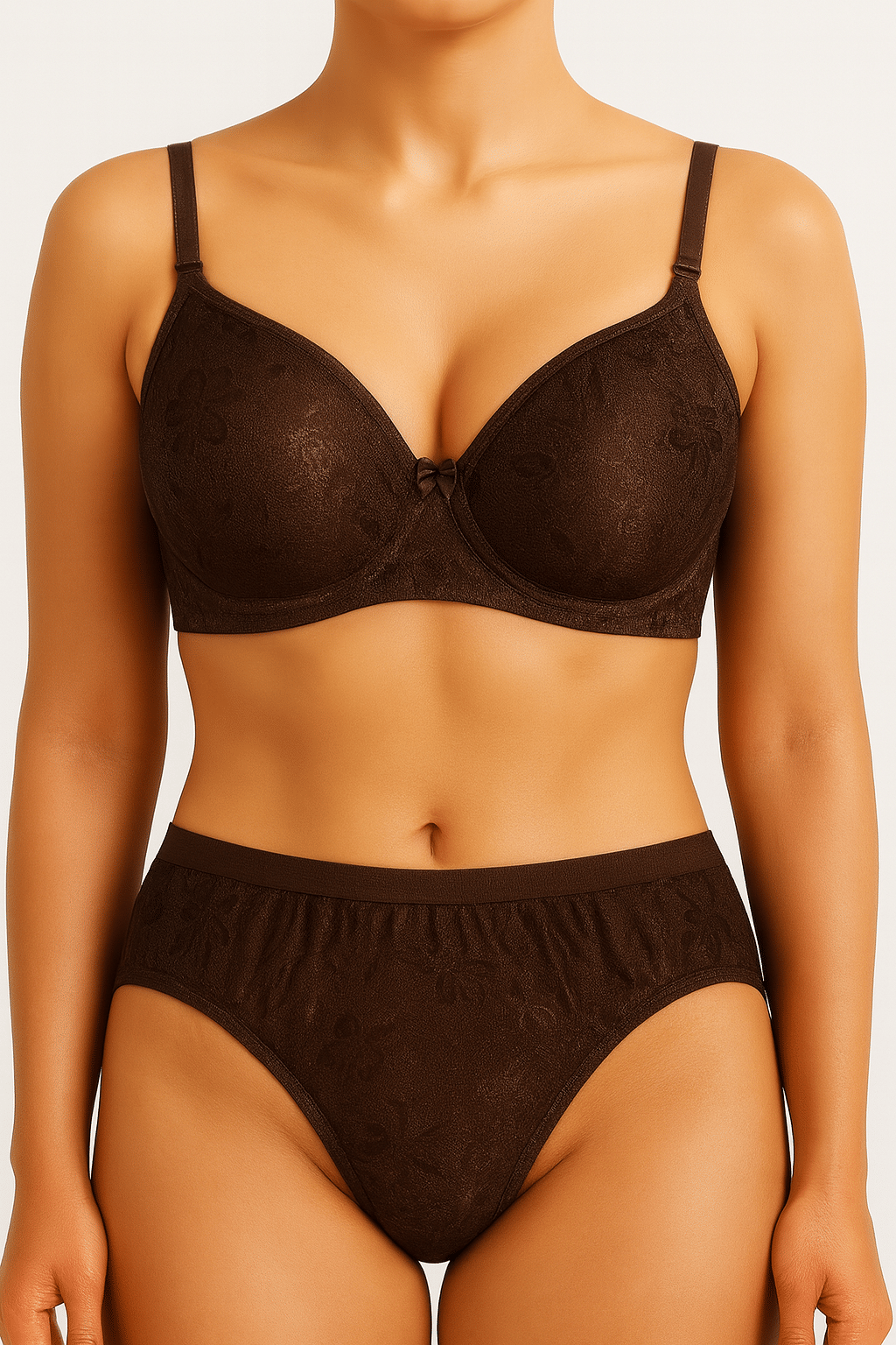     			Piylu Net/Mesh Lightly Padded Bra & Panty Set ( Coffee , Pack of 1 )
