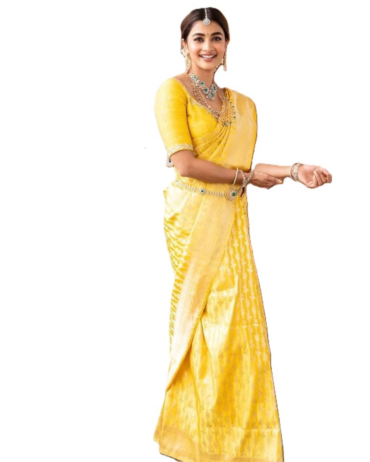     			Rv fashion Banarasi Readymade with Pad Round Neck Women's Blouse ( Yellow )