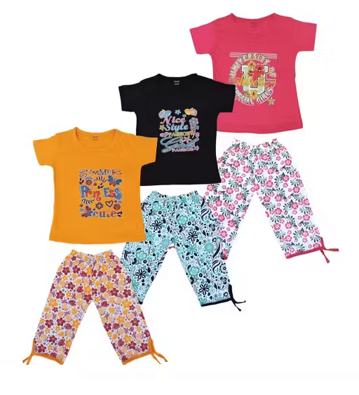 SRI SAKTHI GANAPATHI GARMENTS Pack of 3 Girls Cotton Nightsuit Set ( Multicolor ) SRI SAKTHI GANAPATHI GARMENTS Pack of 3 Girls Cotton Nightsuit Set ( Multicolor )