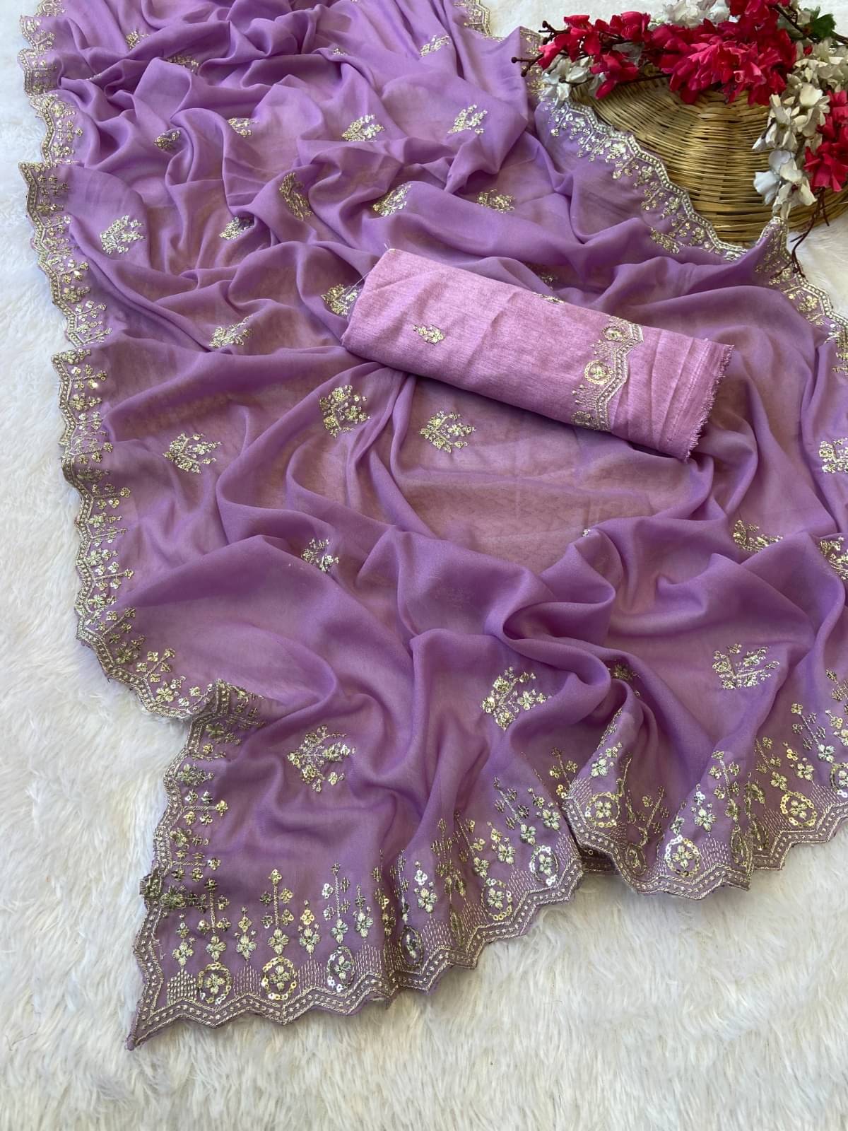     			Sareez House Chiffon Embroidered Maheshwari Saree With Unstitched Blouse Piece ( Multicolor 2 )