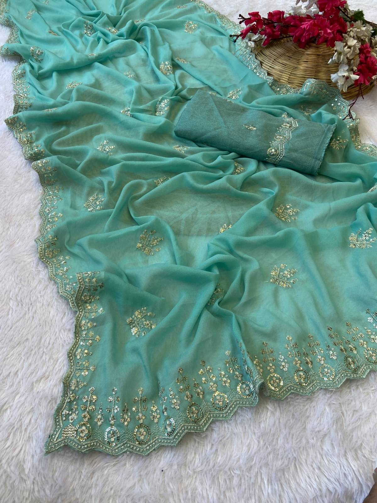     			Sareez House Chiffon Embroidered Maheshwari Saree With Unstitched Blouse Piece ( Multicolor 4 )