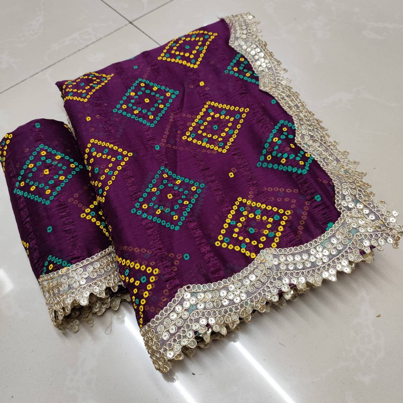     			Sareez House Chiffon Printed Bandhani Sarees With Unstitched Blouse Piece ( Wine )
