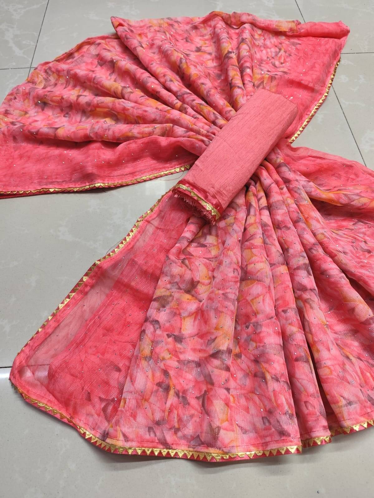     			Sareez House Chiffon Printed Leheriya Saree With Unstitched Blouse Piece ( Multicolor 3 )
