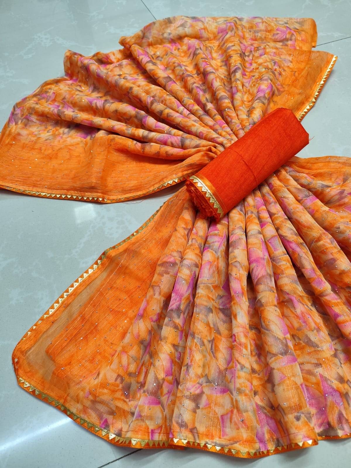     			Sareez House Chiffon Printed Leheriya Saree With Unstitched Blouse Piece ( Multicolor 5 )