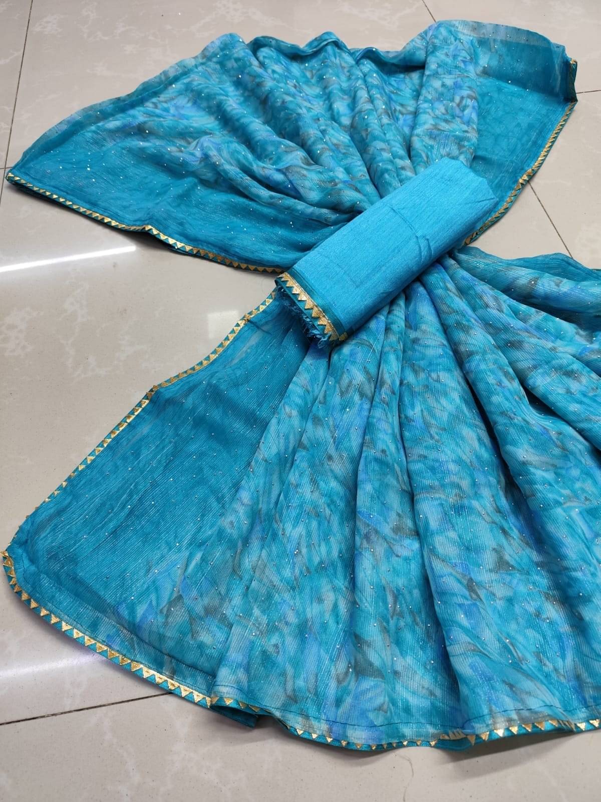     			Sareez House Chiffon Printed Leheriya Saree With Unstitched Blouse Piece ( Multicolor 6 )