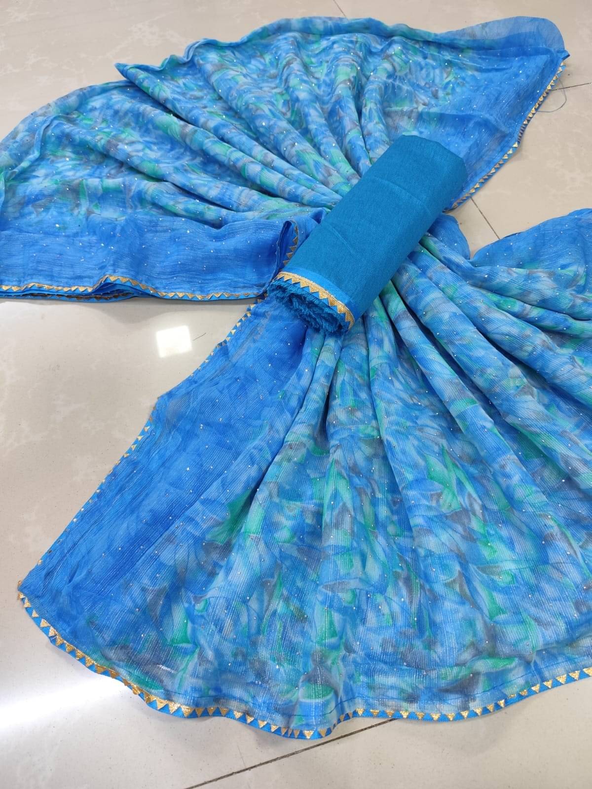     			Sareez House Chiffon Printed Leheriya Saree With Unstitched Blouse Piece ( Multicolor 8 )