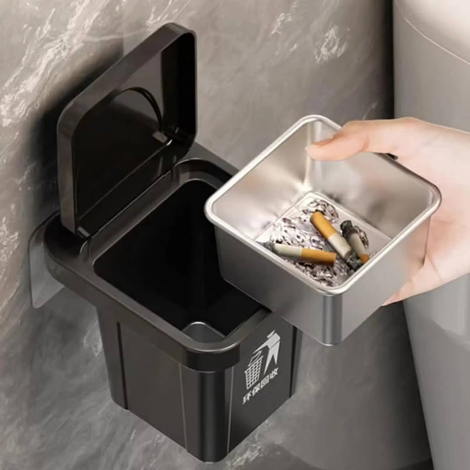     			Steel wall-hanging ashtray dustbin Space-Saving Ashtray Efficient for Ash Disposal, for Living Room, Offices and Public Space Maintenance