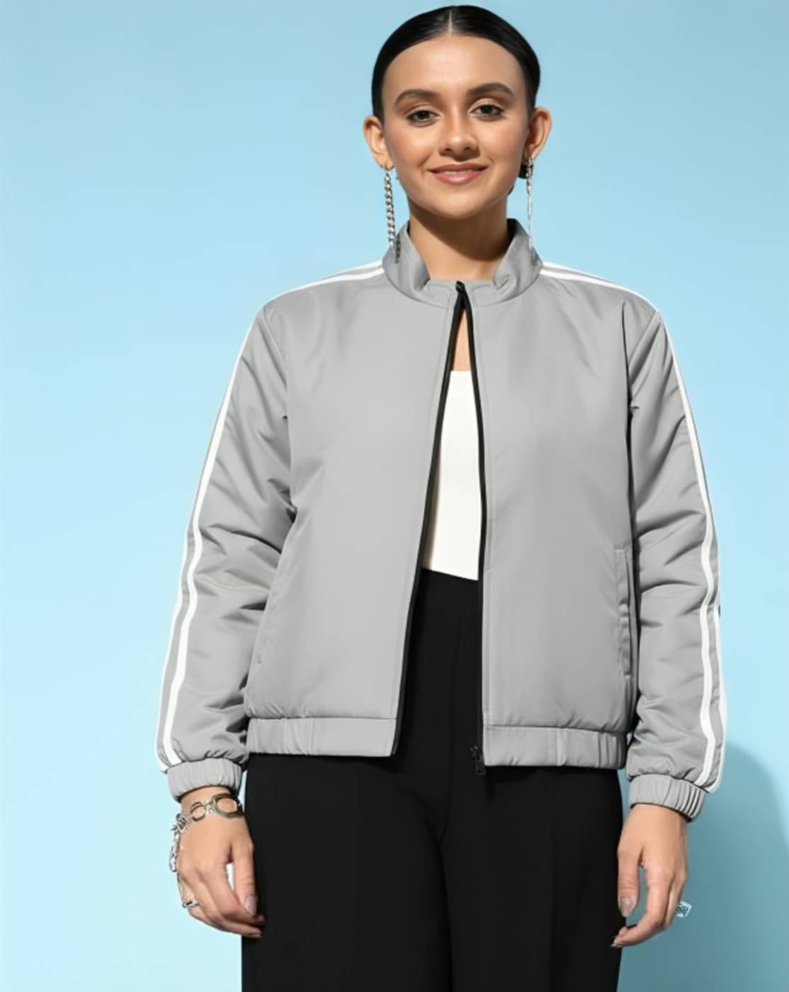     			THECLASSICTOGS - Polyester Blend Grey Bomber Jackets Pack of 1