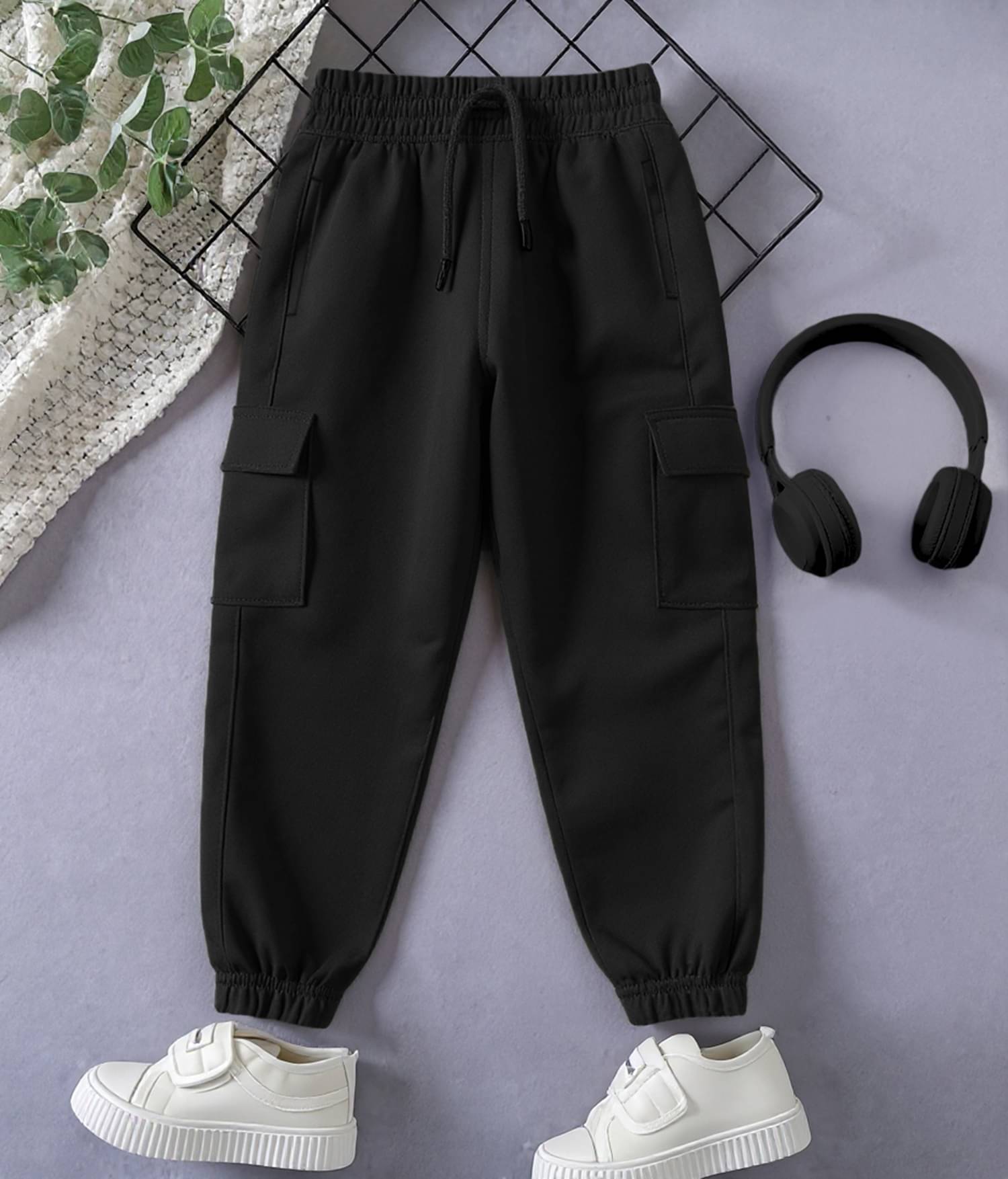     			Trampoline Pack of 1 Boys Cotton Cargos ( Black )