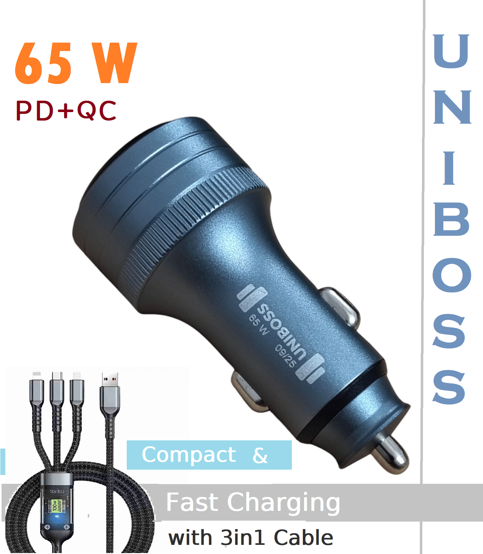     			UniBoss Car Mobile Charger 65W Fast & Turbo Grey