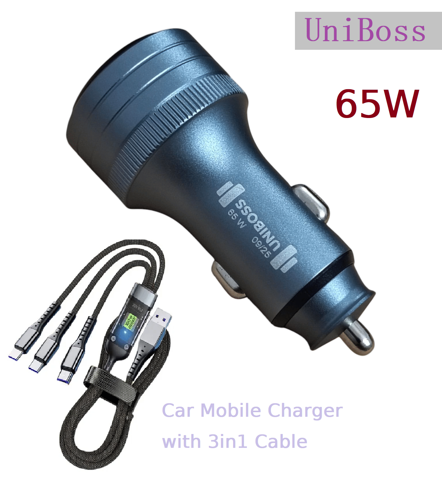UniBoss Car Mobile Charger 65W Fast & Turbo Grey UniBoss Car Mobile Charger 65W Fast & Turbo Grey