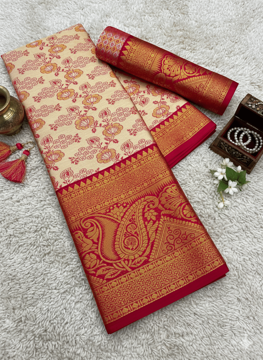 VILOCHAN Silk Embellished Dharmavaram Saree With Unstitched Blouse Piece ( Red ) VILOCHAN Silk Embellished Dharmavaram Saree With Unstitched Blouse Piece ( Red )