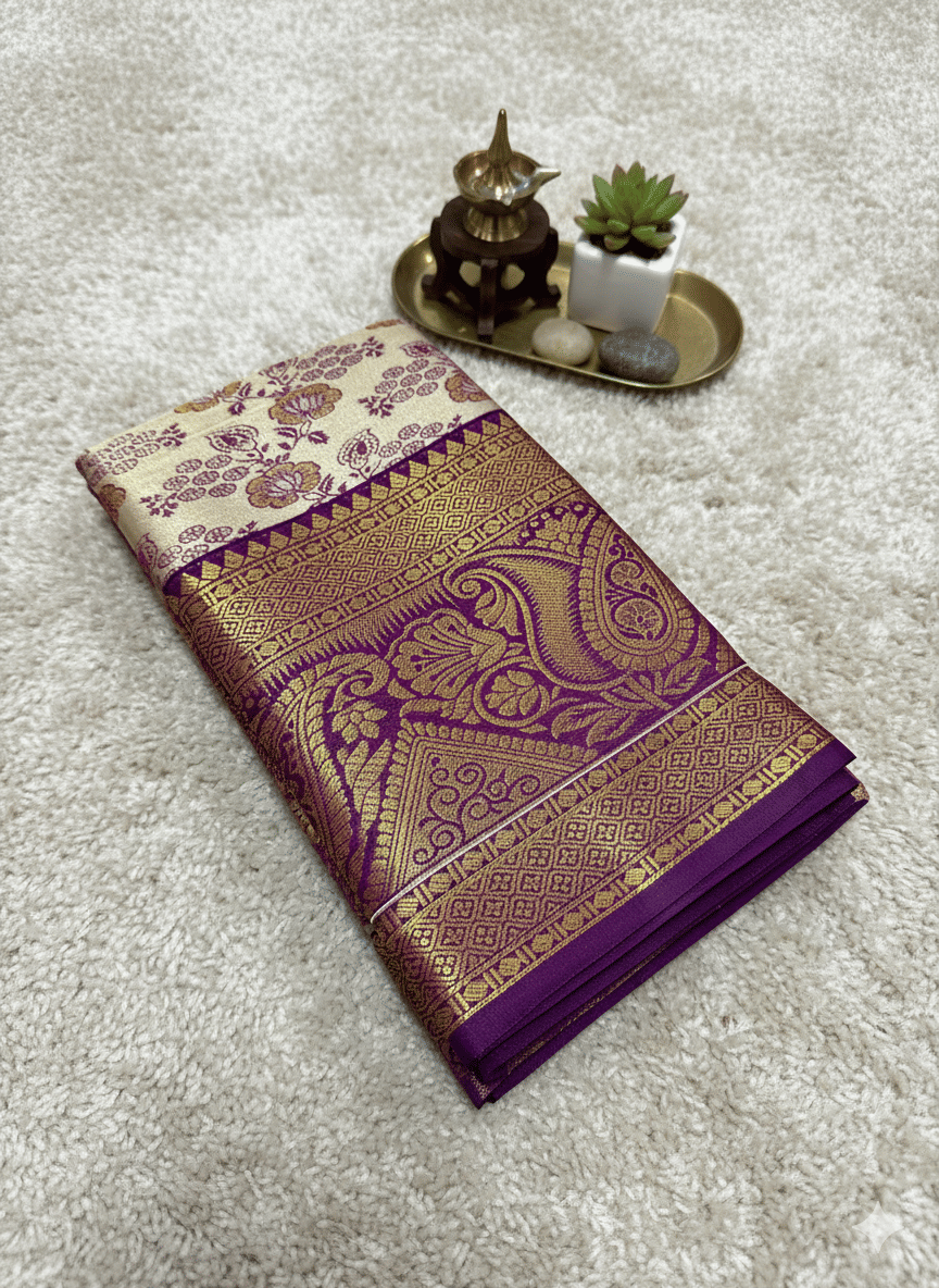 VILOCHAN Silk Embellished Dharmavaram Saree With Unstitched Blouse Piece ( Purple ) VILOCHAN Silk Embellished Dharmavaram Saree With Unstitched Blouse Piece ( Purple )