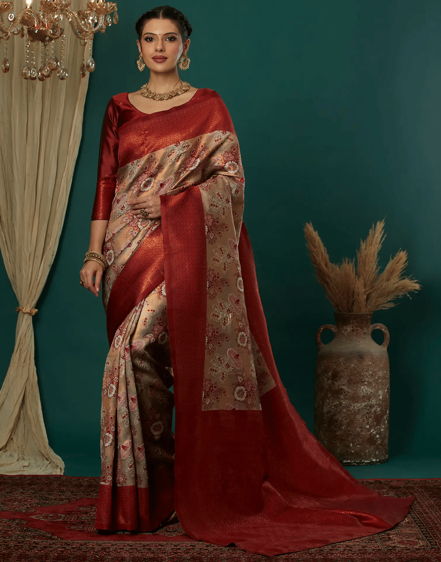 Vastukala Silk Woven Kanjeevaram Sarees With Unstitched Blouse Piece ( Cream ) Vastukala Silk Woven Kanjeevaram Sarees With Unstitched Blouse Piece ( Cream )