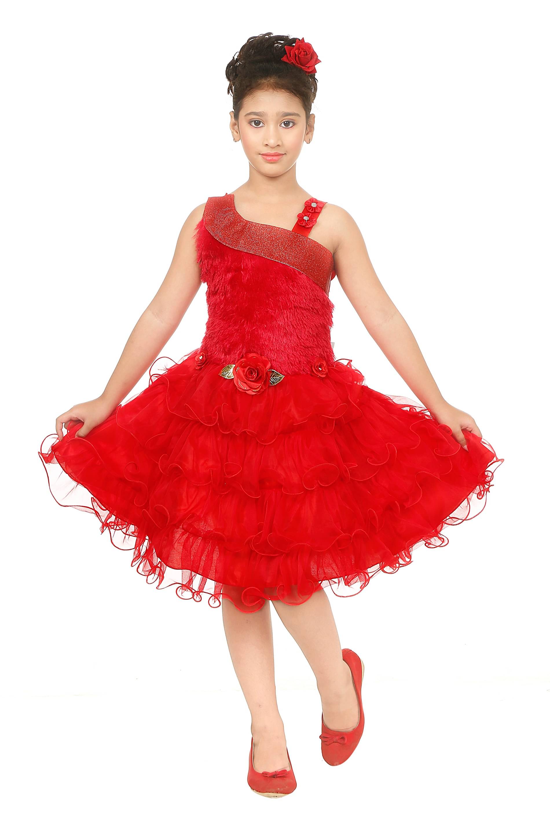     			Vidya Fashions Net Frock For Girls ( Pack of 1 , Red )