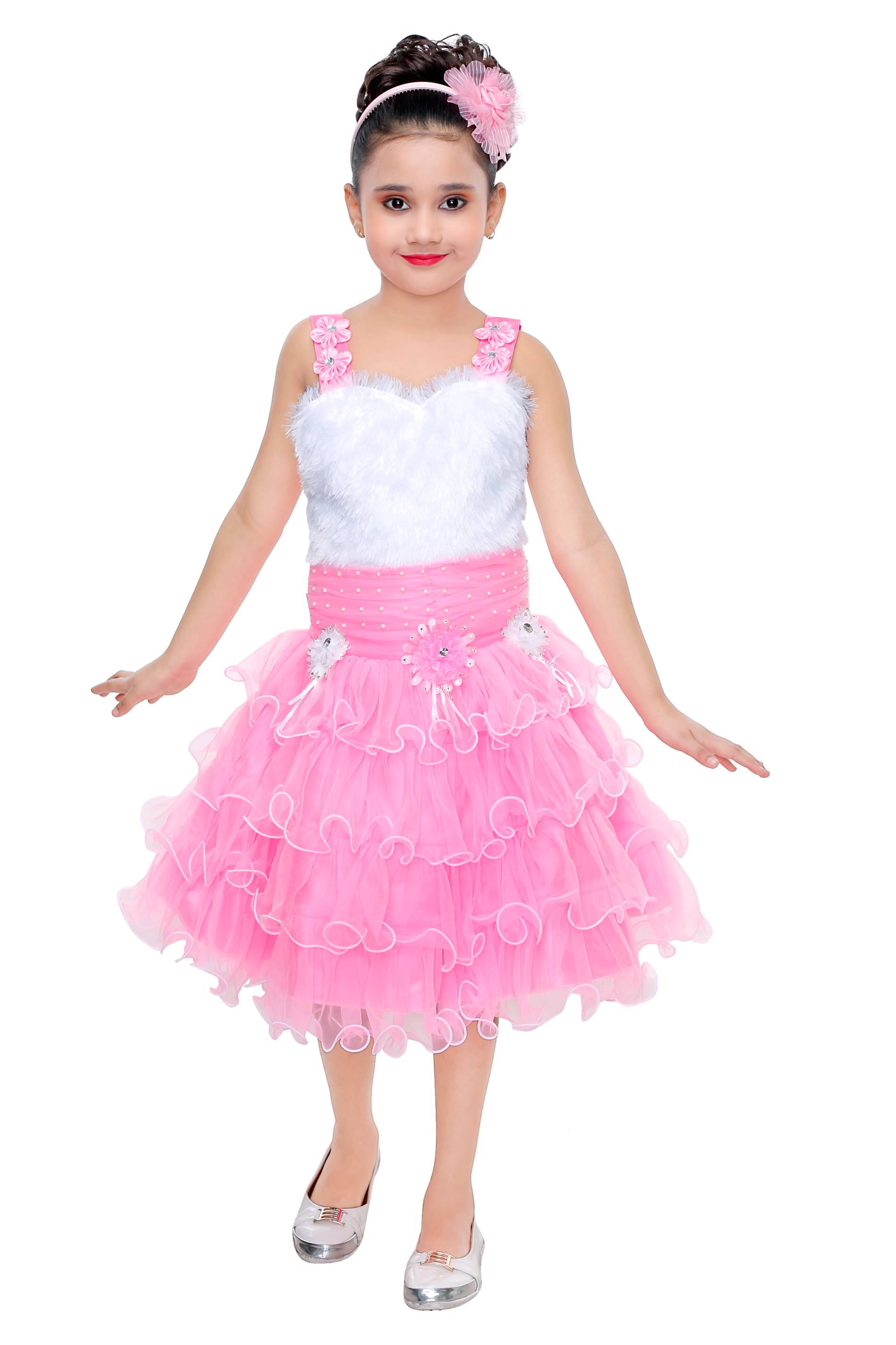     			Vidya Fashions Net Frock For Girls ( Pack of 1 , Pink )