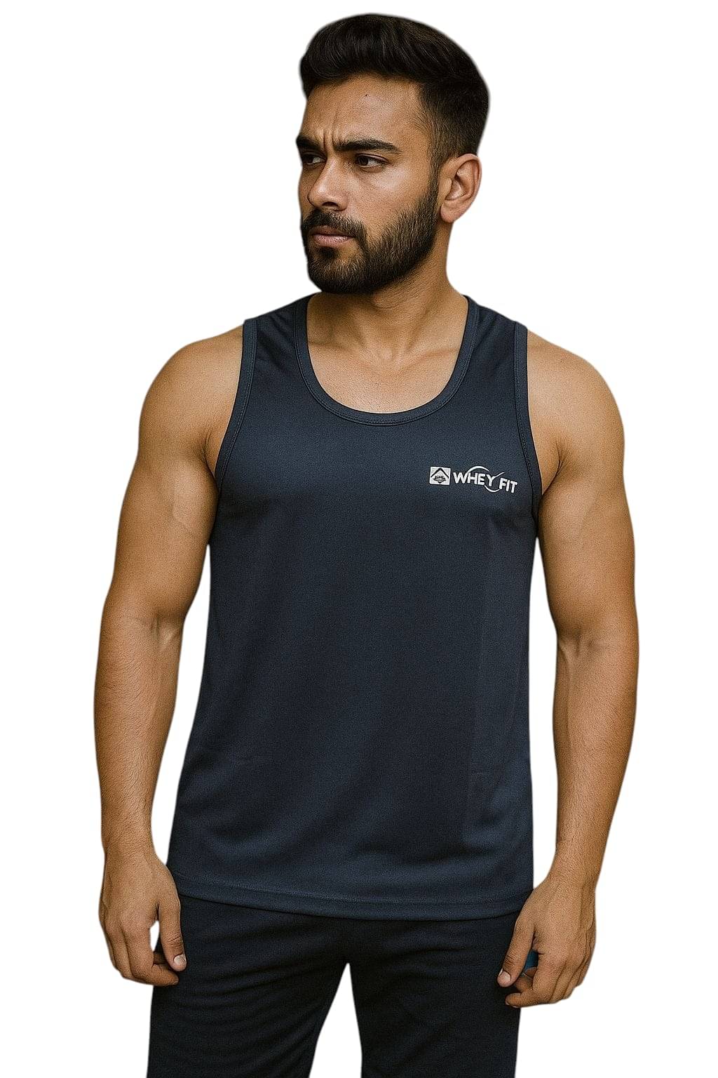 WHEY FIT Pack of 1 Polyester Basic Vest For Men ( Navy Blue ) WHEY FIT Pack of 1 Polyester Basic Vest For Men ( Navy Blue )