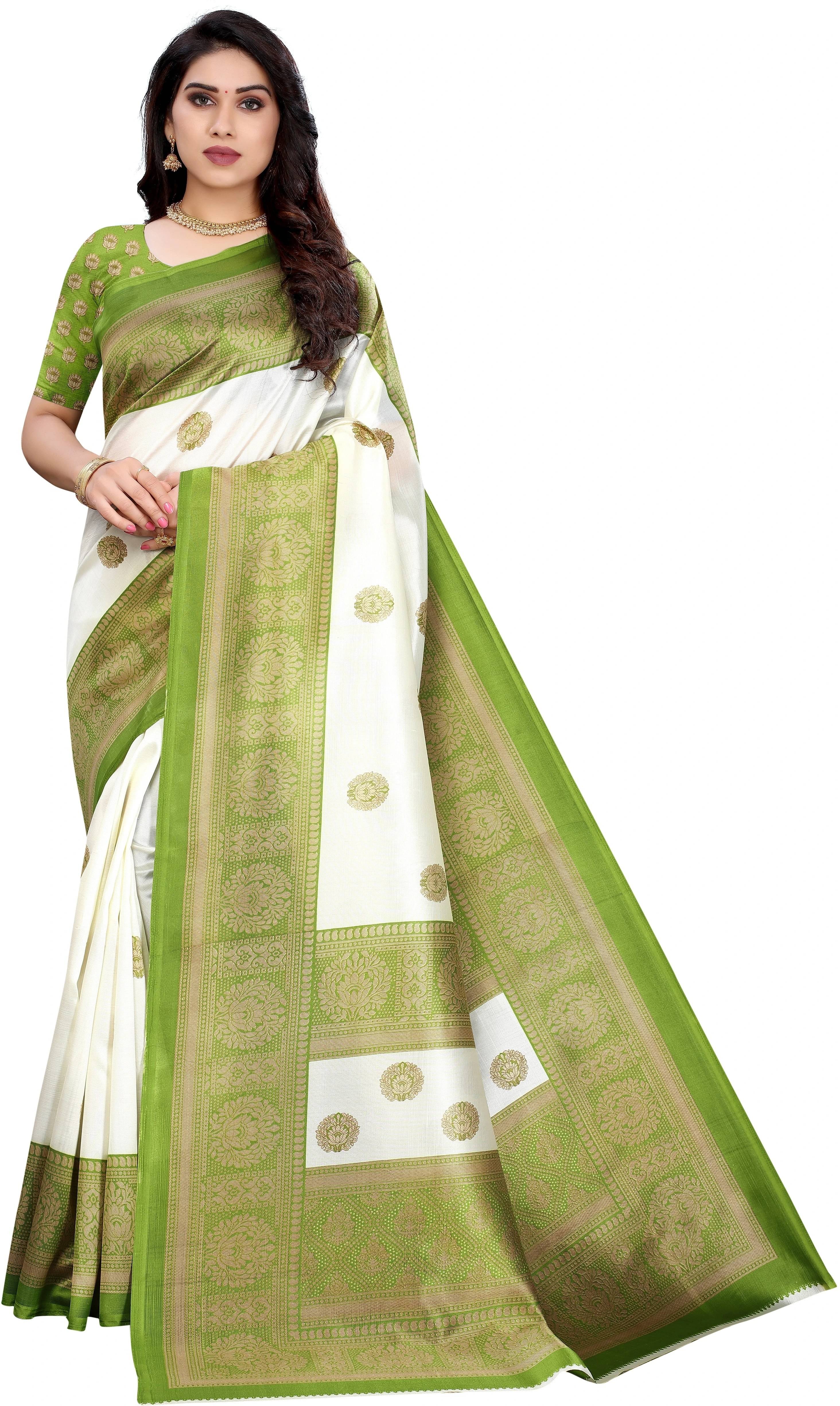 Yashika Art Silk Printed Mysore Silk Sarees With Unstitched Blouse Piece ( Multicolor ) Yashika Art Silk Printed Mysore Silk Sarees With Unstitched Blouse Piece ( Multicolor )