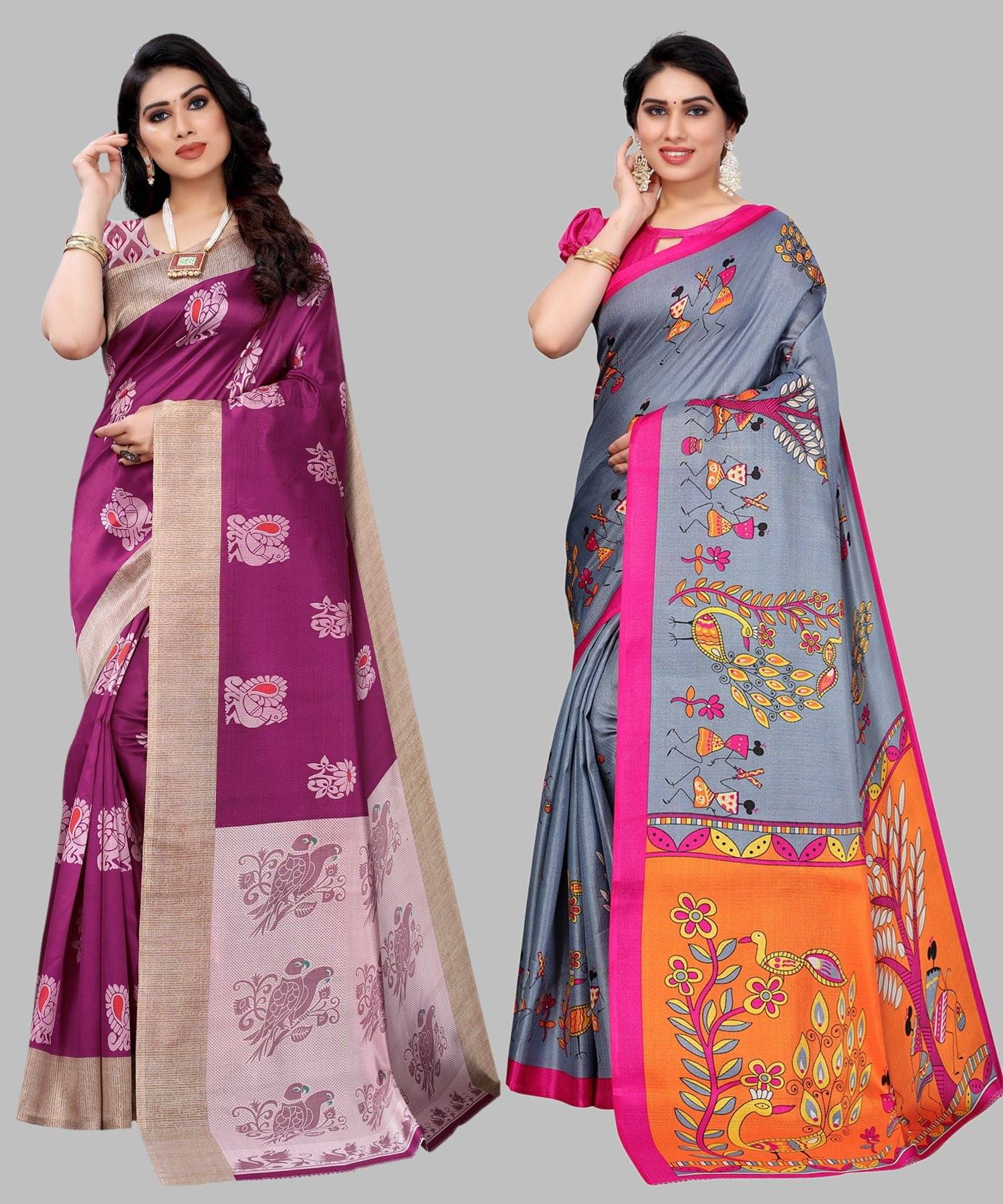 Yashika Art Silk Printed Regular Saree With Unstitched Blouse Piece ( Purple ) Yashika Art Silk Printed Regular Saree With Unstitched Blouse Piece ( Purple )