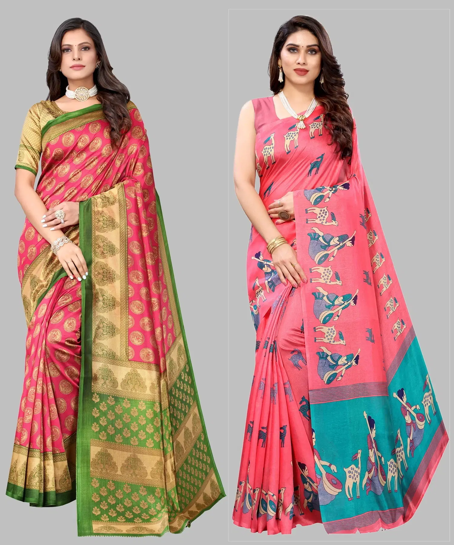     			Yashika Art Silk Printed Regular Saree With Unstitched Blouse Piece ( Pink )