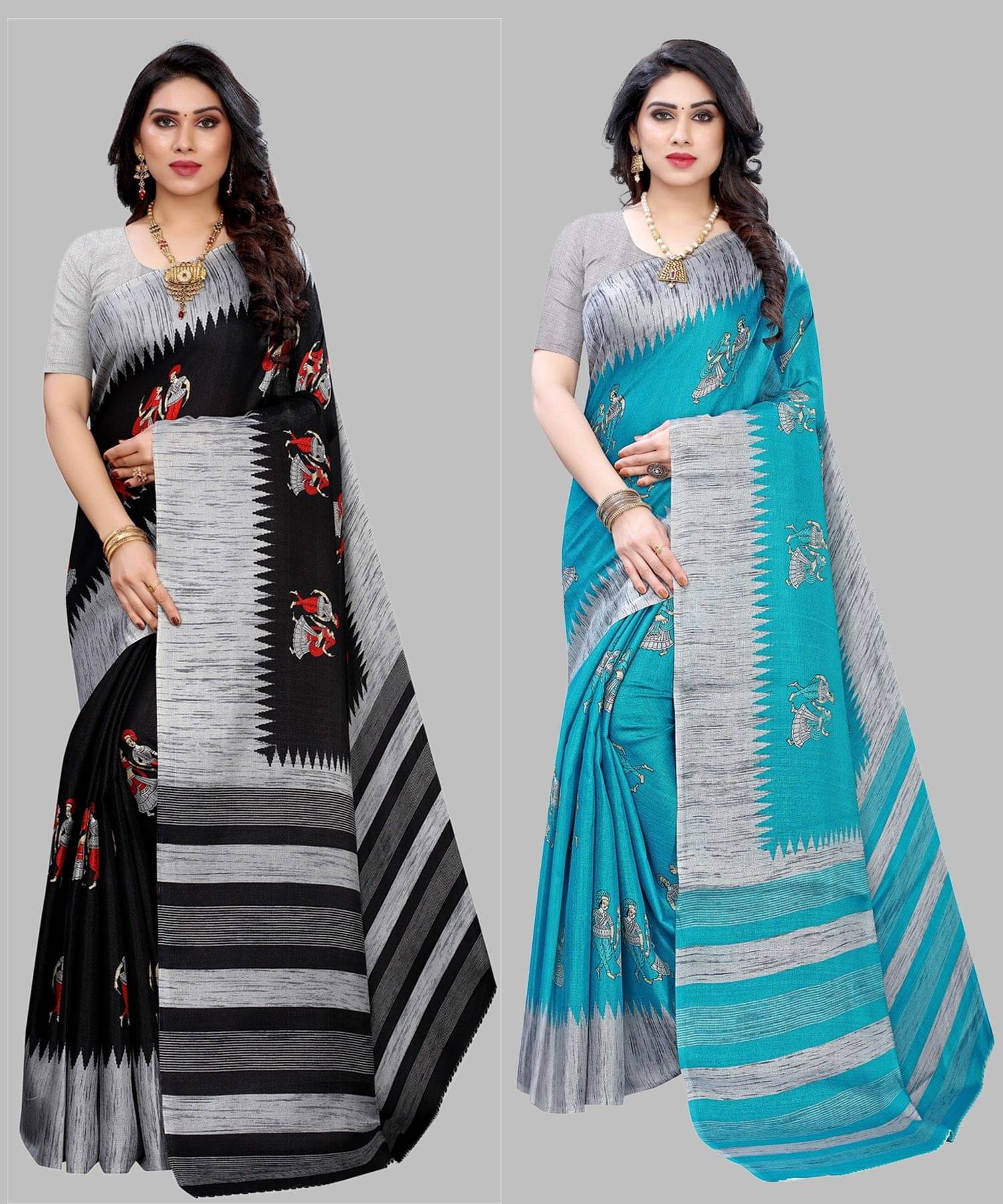     			Yashika Art Silk Printed Regular Saree With Unstitched Blouse Piece ( Black )