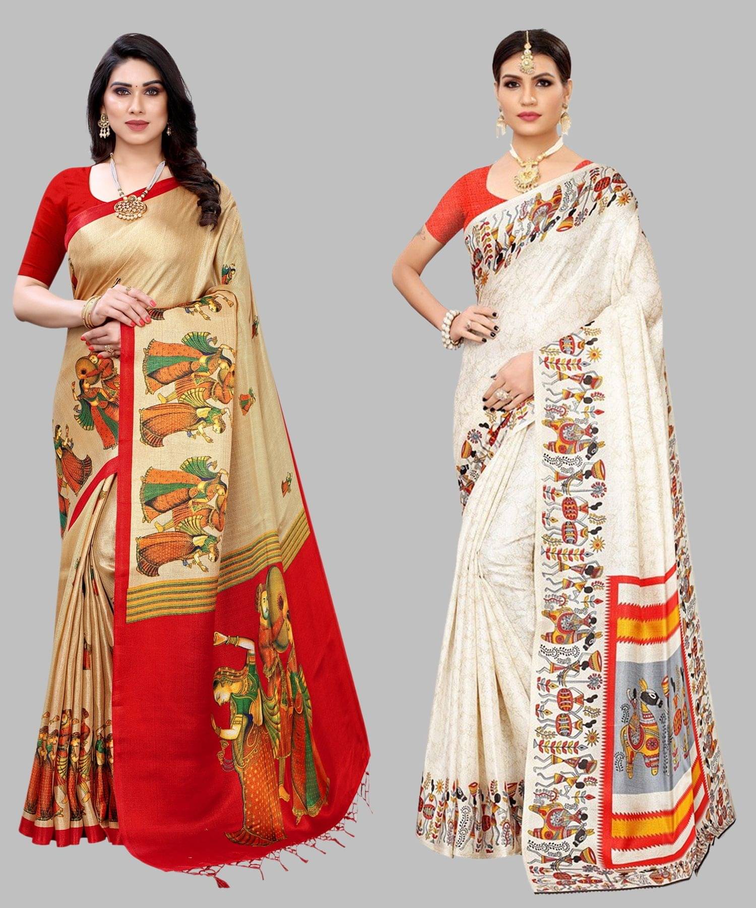     			Yashika Art Silk Printed Regular Saree With Unstitched Blouse Piece ( Brown )