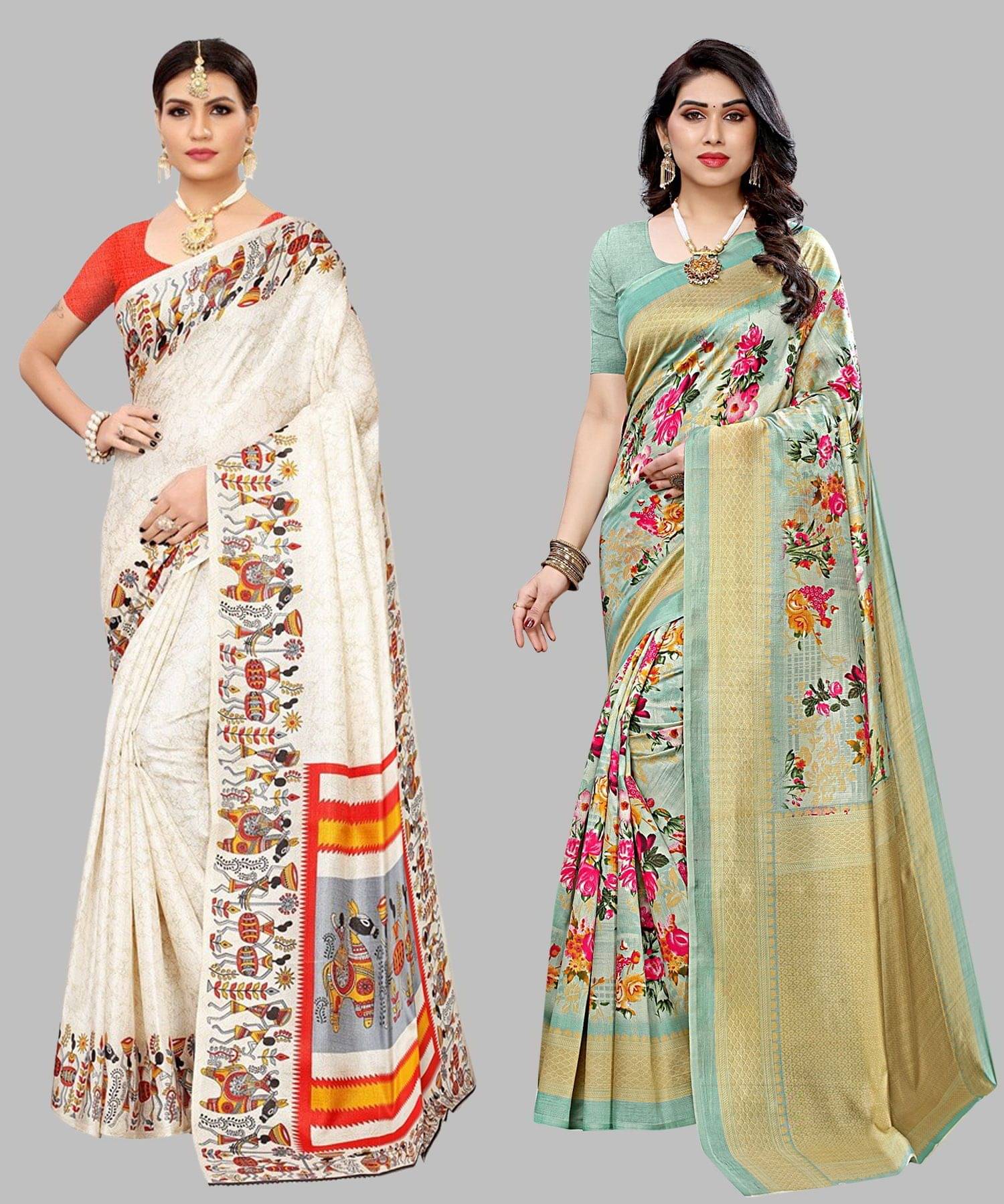     			Yashika Art Silk Printed Regular Saree With Unstitched Blouse Piece ( Orange )