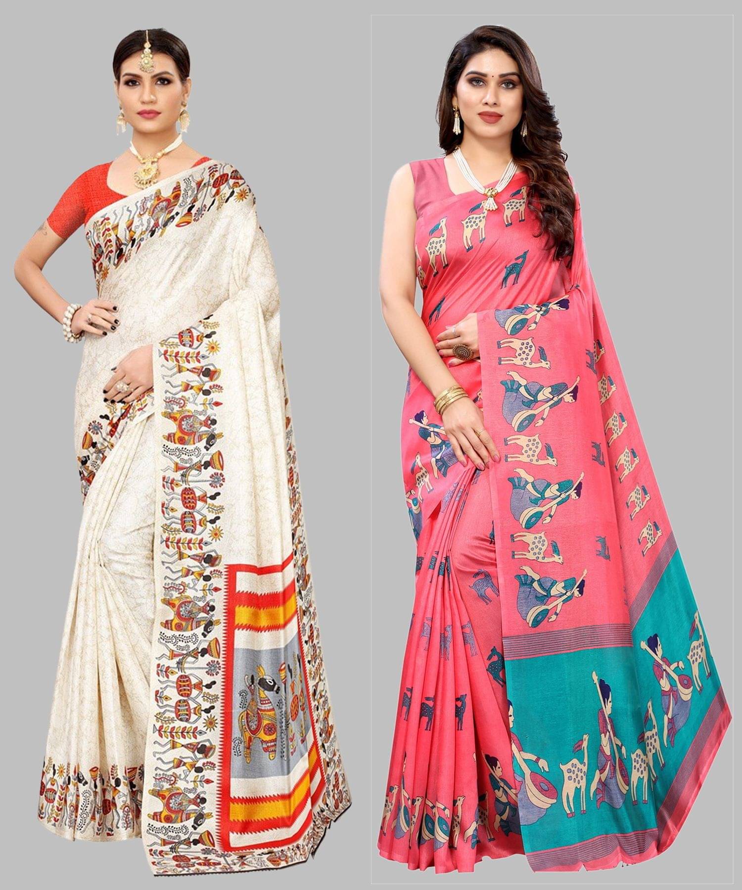     			Yashika Art Silk Printed Regular Saree With Unstitched Blouse Piece ( Orange )
