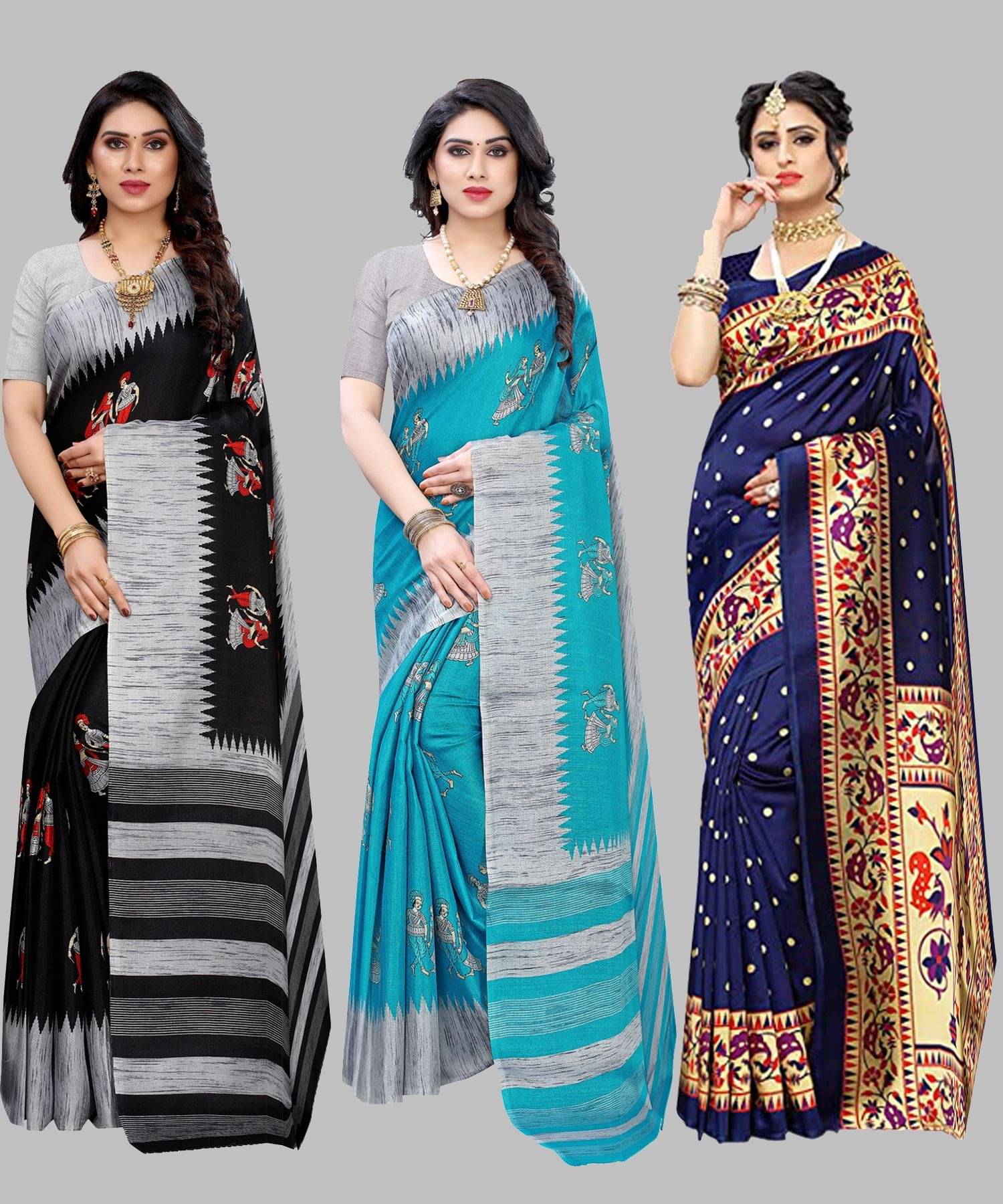 Yashika Art Silk Printed Regular Saree With Unstitched Blouse Piece ( Black )     			Yashika Art Silk Printed Regular Saree With Unstitched Blouse Piece ( Black )