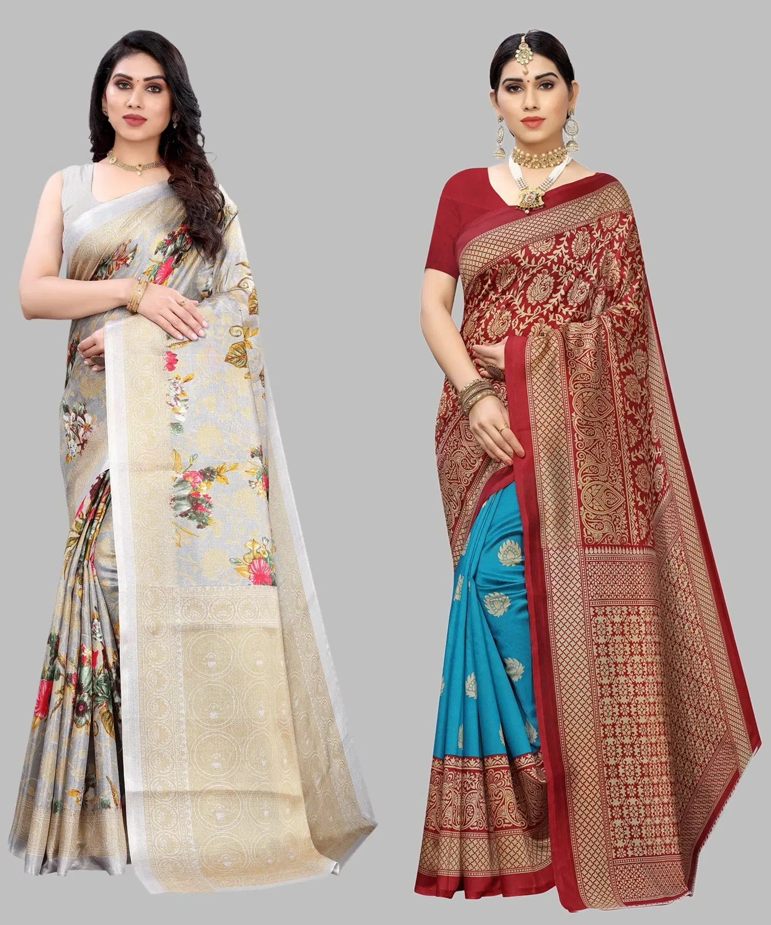     			Yashika Art Silk Printed Regular Saree With Unstitched Blouse Piece ( Grey )